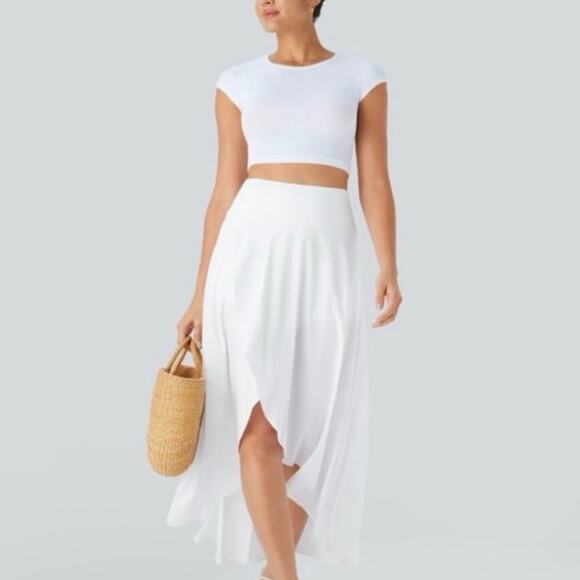 Halara SoCinched High Waist Maxi Skirt White Flowy Casual Tummy Control Med NEW - Picture 1 of 10
